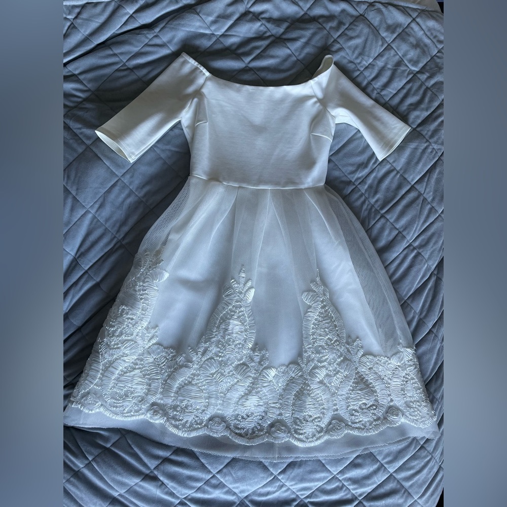 Just Me off-shoulder white dress with full skirt in size medium